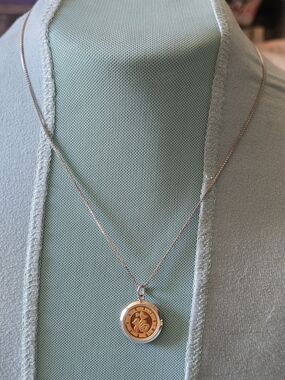 Gold Tone ,Silver Dragon Coin Pendant Necklace